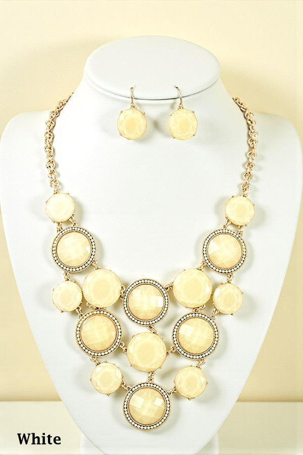 FACETED STONE FRAMED LINK NECKLACE SET