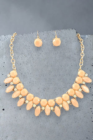 FACETED GEMSTONES LINK COLLAR NECKLACE AND MATCHING EARRING