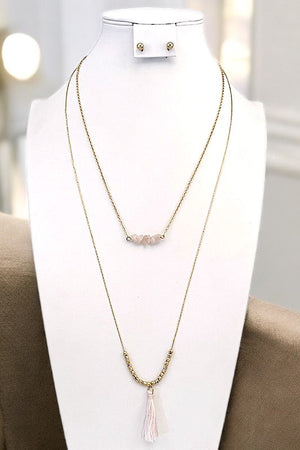 Elongated Tassel Bead Layered Necklace Set