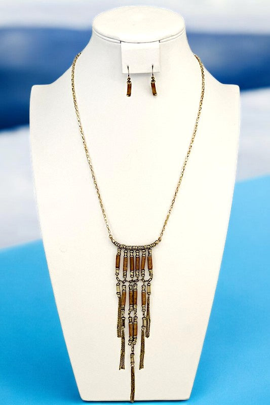 Fringe Stone Pendant Necklace Set