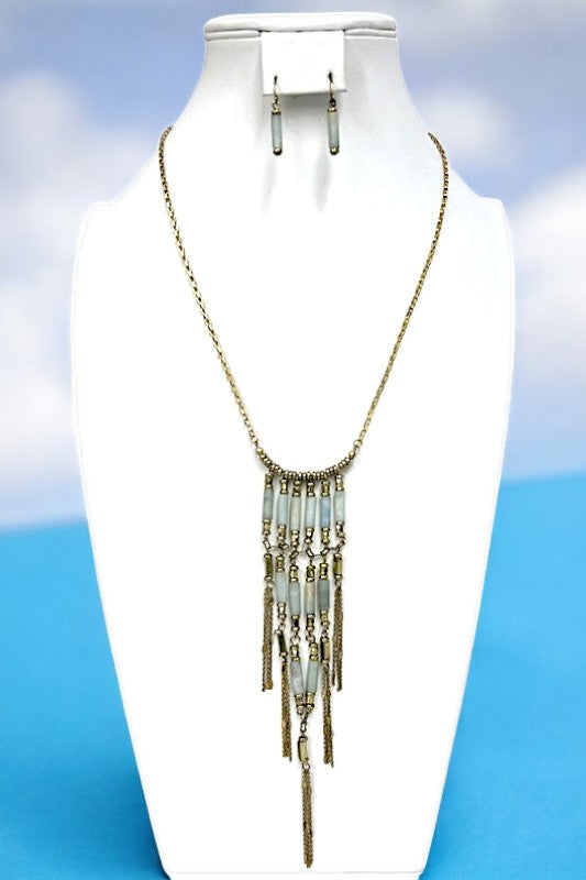 Fringe Stone Pendant Necklace Set