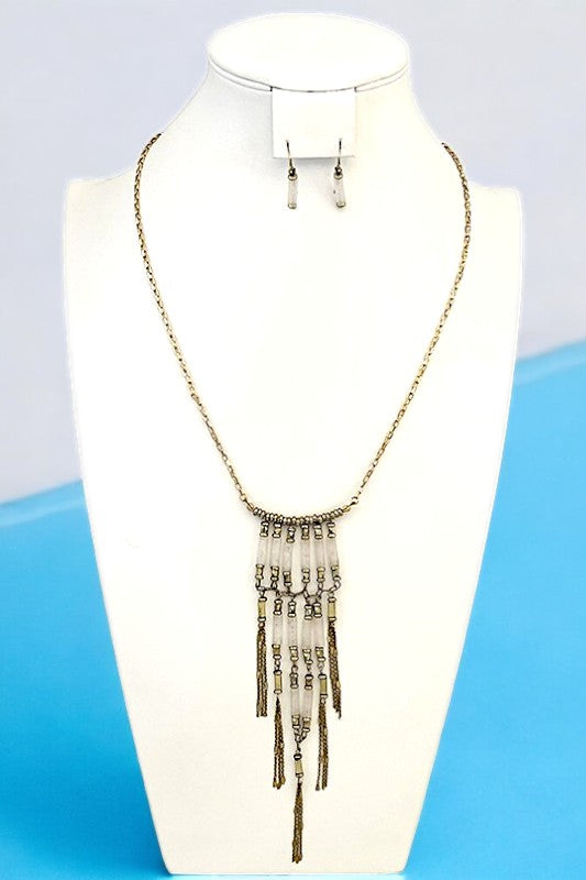 Fringe Stone Pendant Necklace Set