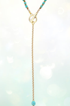 ELONGATED MULTI GEM BEAD Y NECKLACE