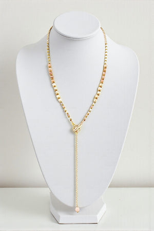 ELONGATED MULTI GEM BEAD Y NECKLACE
