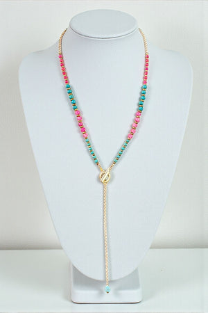 ELONGATED MULTI GEM BEAD Y NECKLACE