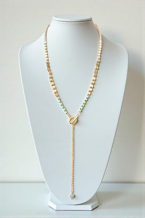 ELONGATED MULTI GEM BEAD Y NECKLACE