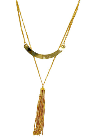 Curved Metal Chain Tassel Layerd Necklace