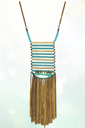 Multi Bar Bead Chain Tassel Long Necklace