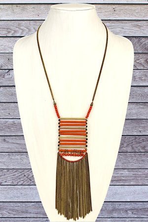 Multi Bar Bead Chain Tassel Long Necklace