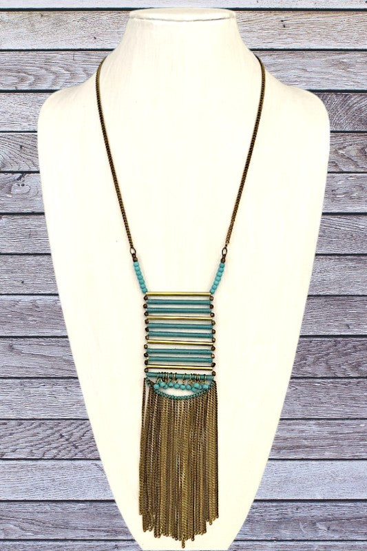 Multi Bar Bead Chain Tassel Long Necklace