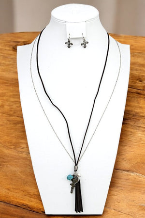 KEY TASSEL PENDANT DOUBLE NECKLACE SET