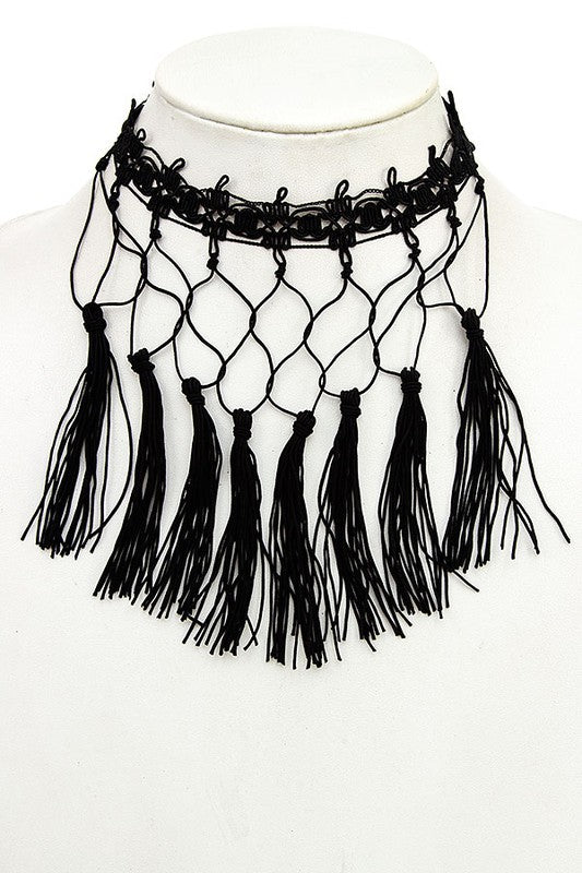 TASSEL ACCENT CHOKER NET NECKLACE