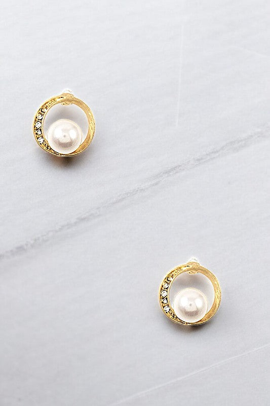 RHINESTONE ACCENT PEARL POST EARRING