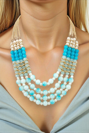 STACKED MULTI SIZE MULTI MIX BEAD MULTI LAYER BIB NECKLACE SET