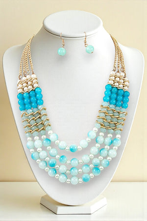 STACKED MULTI SIZE MULTI MIX BEAD MULTI LAYER BIB NECKLACE SET