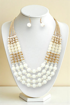STACKED MULTI SIZE MULTI MIX BEAD MULTI LAYER BIB NECKLACE SET