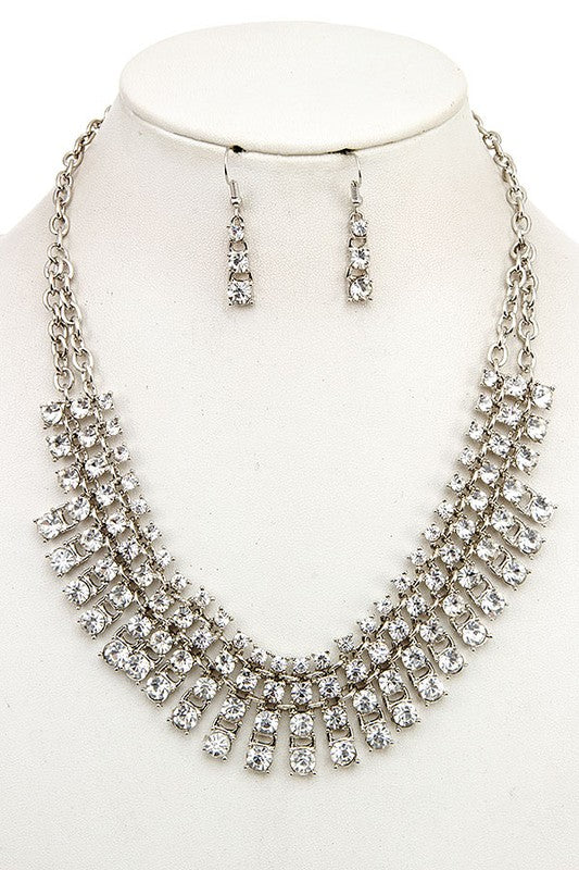 TIERED CRYSTAL GEM BIB NECKLACE SET