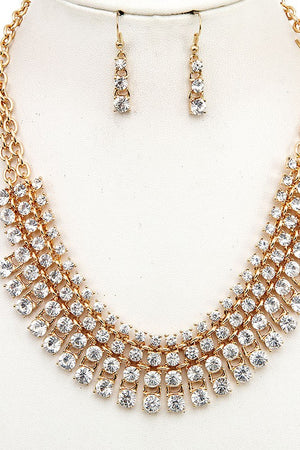 TIERED CRYSTAL GEM BIB NECKLACE SET