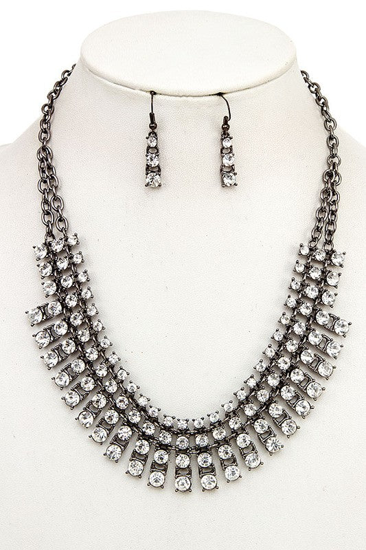 TIERED CRYSTAL GEM BIB NECKLACE SET