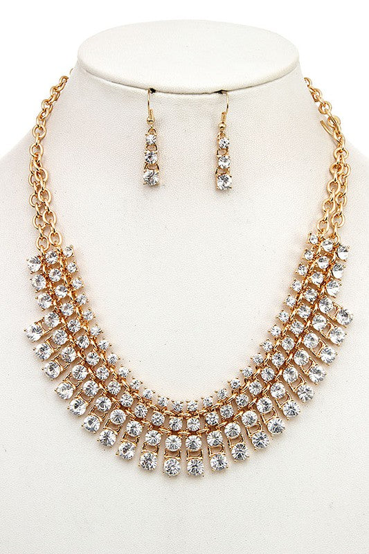 TIERED CRYSTAL GEM BIB NECKLACE SET