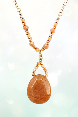 NATURAL STONE PENDANT BEADED NECKLACE SET