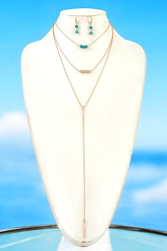 ELONGATED BEADED CHAIN PENDANT NECKLACE SET