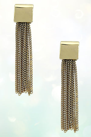 CHAIN TASSLE DROP SQUARE POST EARRING