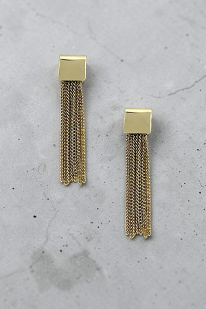 CHAIN TASSLE DROP SQUARE POST EARRING