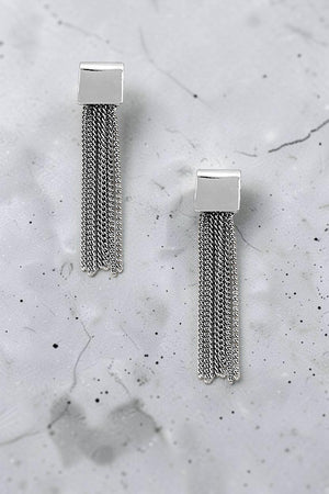 CHAIN TASSLE DROP SQUARE POST EARRING