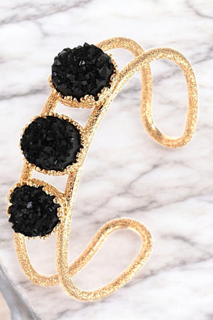 FAUX DRUZY STONE TRIPLE ACCENT CUFF BRACELET