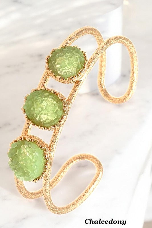 FAUX DRUZY STONE TRIPLE ACCENT CUFF BRACELET