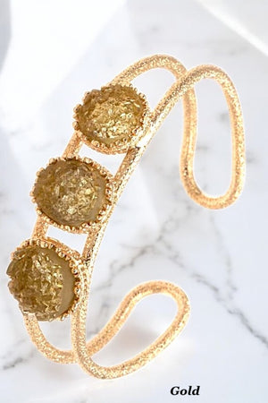 FAUX DRUZY STONE TRIPLE ACCENT CUFF BRACELET