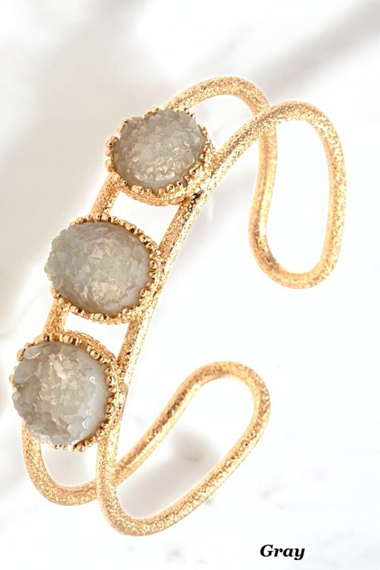 FAUX DRUZY STONE TRIPLE ACCENT CUFF BRACELET