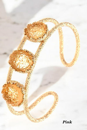 FAUX DRUZY STONE TRIPLE ACCENT CUFF BRACELET