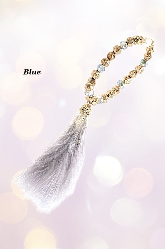 MIX BEAD FEATHER TASSEL BRACELET