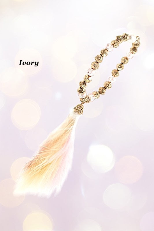 MIX BEAD FEATHER TASSEL BRACELET