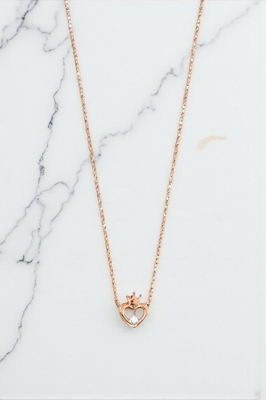 CZ CROWN HEART PENDANT NECKLACE
