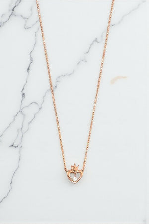 CZ CROWN HEART PENDANT NECKLACE