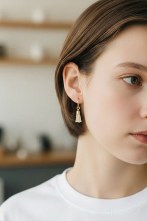 MINI TASSEL DANGLE HALF HOOP EARRING