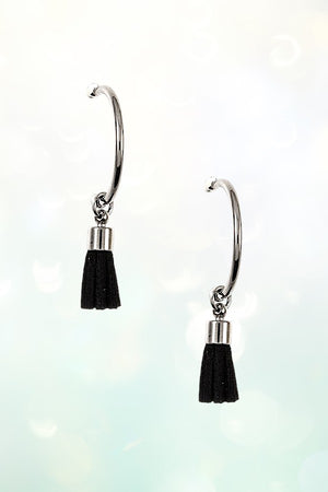 MINI TASSEL DANGLE HALF HOOP EARRING