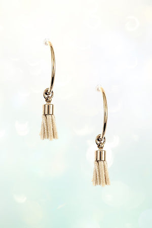 MINI TASSEL DANGLE HALF HOOP EARRING