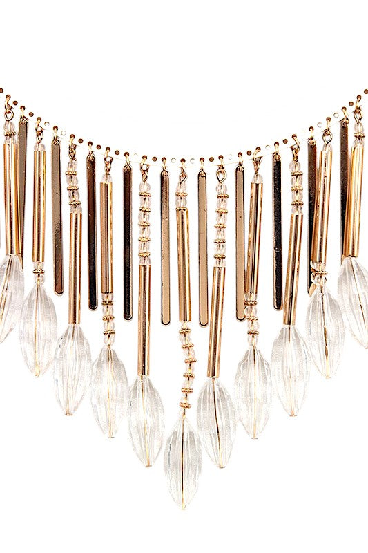 CRYSTAL GEM METAL FRINGE BIB NECKLACE SET