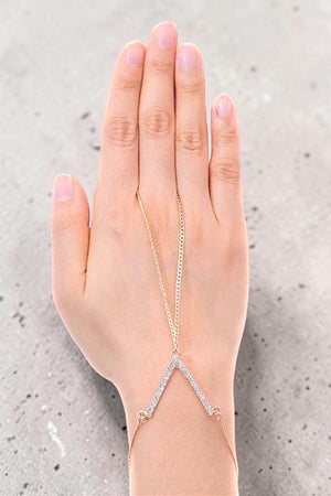 CHEVRON RHINESTONE PAVE HAND CHAIN BRACELET