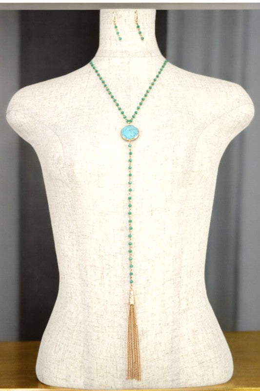 Faceted Glass Bead Gemstone Y Necklace Set