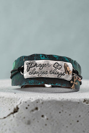 PRAYER CHANGES THINGS ETCHED HAMMERED BAR STRAP BRACELET