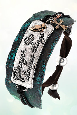 PRAYER CHANGES THINGS ETCHED HAMMERED BAR STRAP BRACELET