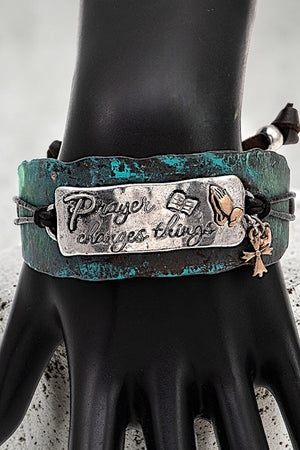 PRAYER CHANGES THINGS ETCHED HAMMERED BAR STRAP BRACELET