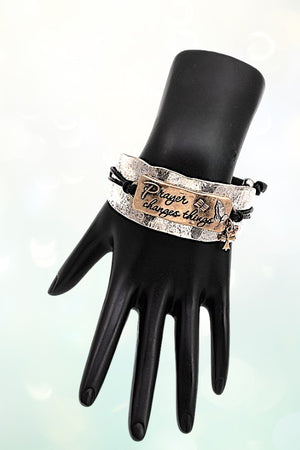 PRAYER CHANGES THINGS ETCHED HAMMERED BAR STRAP BRACELET