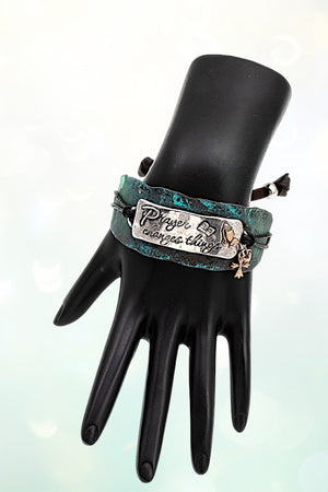PRAYER CHANGES THINGS ETCHED HAMMERED BAR STRAP BRACELET