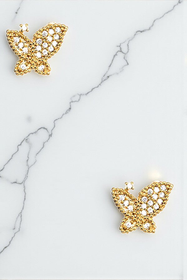 CZ STONE BUTTERFLY POST EARRING